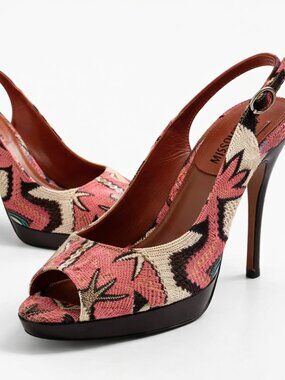 Missoni Slingback Heels Knit Pattern Peep Toe Italy Designer Size 9 Y2K Luxury